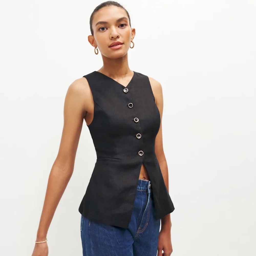Reformation Aspen Linen Top Black - Size 4